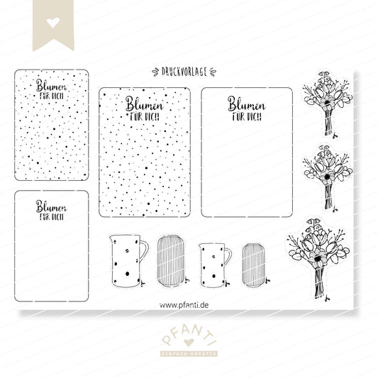 Druckvorlage Karten | Geschenkanhänger | Blumen