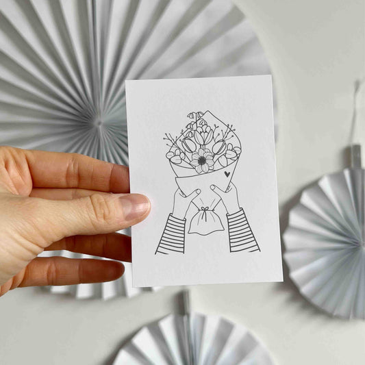 Stempel Arme mit Blumentüte und Frühlingsstrauß